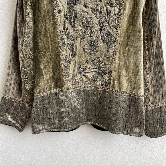 FLASHBACK COUTURE Vintage 90s Khaki Olive Velvet Carpet Button Up Blazer Jacket - Picture 9 of 9